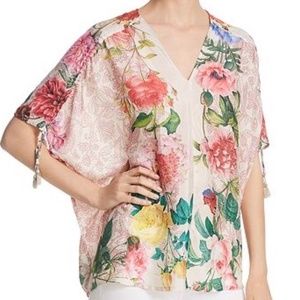 Johnny Was Botan Floral Print Silk Top